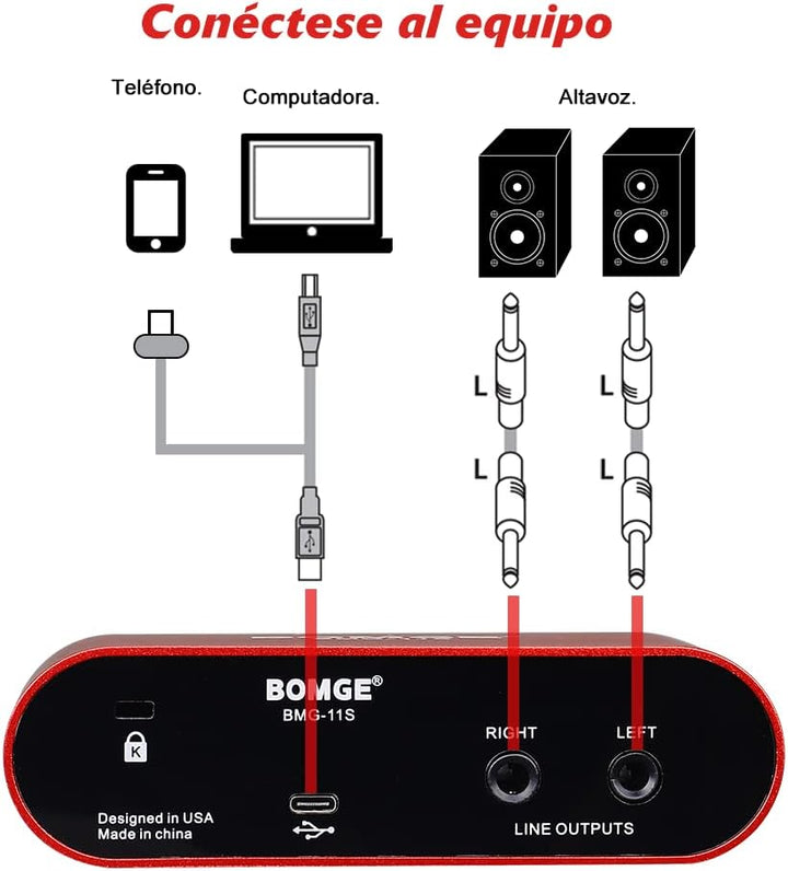 BOMGE BMG11S USB-Audio-Schnittstelle (24 Bit/192 kHz) mit XLR, 48 V Phantomspeisung, für Gitarristen