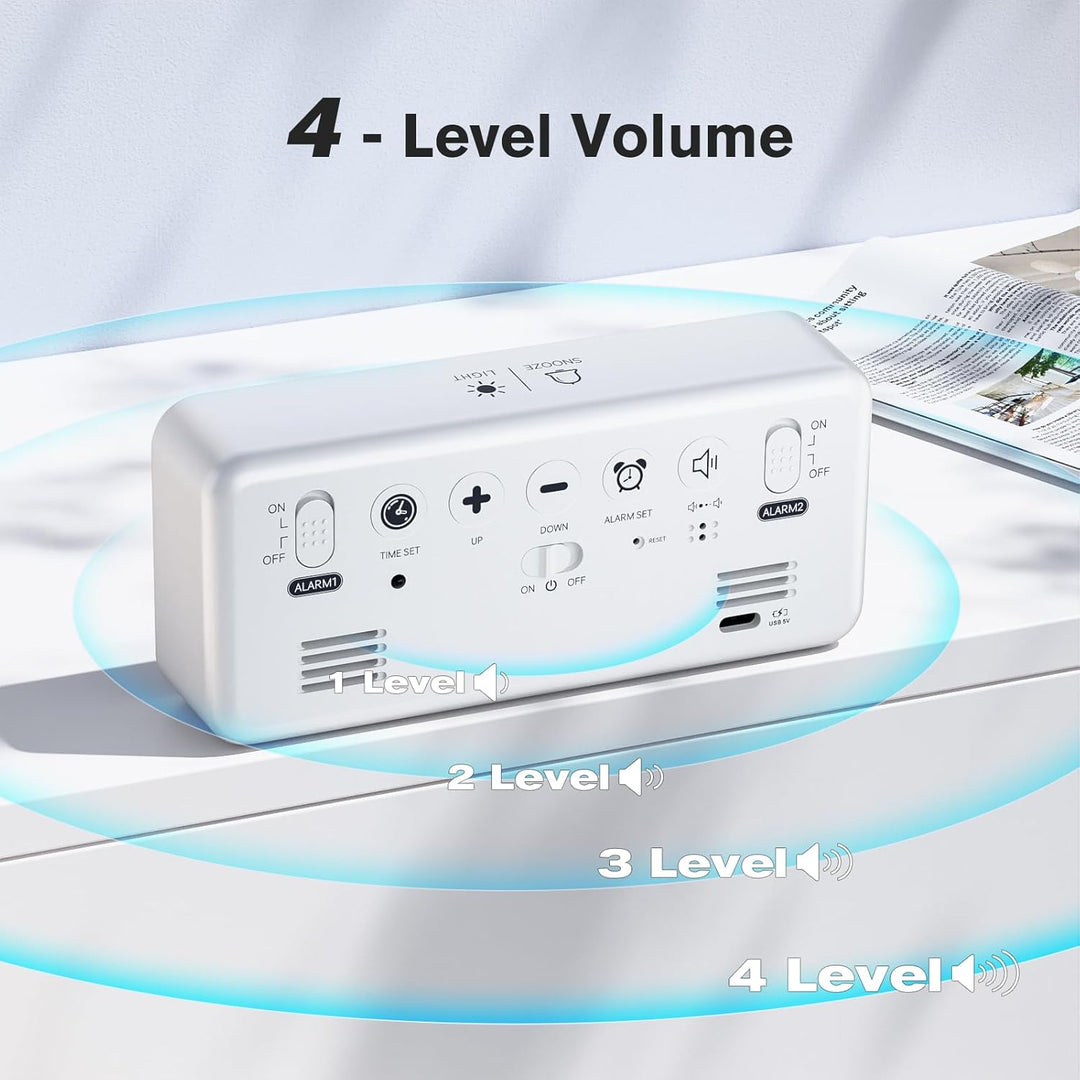 Wecker Digital, LED Digitaluhr mit Temperaturanzeige Tragbarer Spiegelalarm Tischuhr mit 2 Alarmen 1