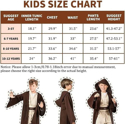 Applysu Kinder Jedi KostüM 4pcs Jedi Robe Ritter KostüM Kinder Halloween Cosplay Requisiten mit Kapu