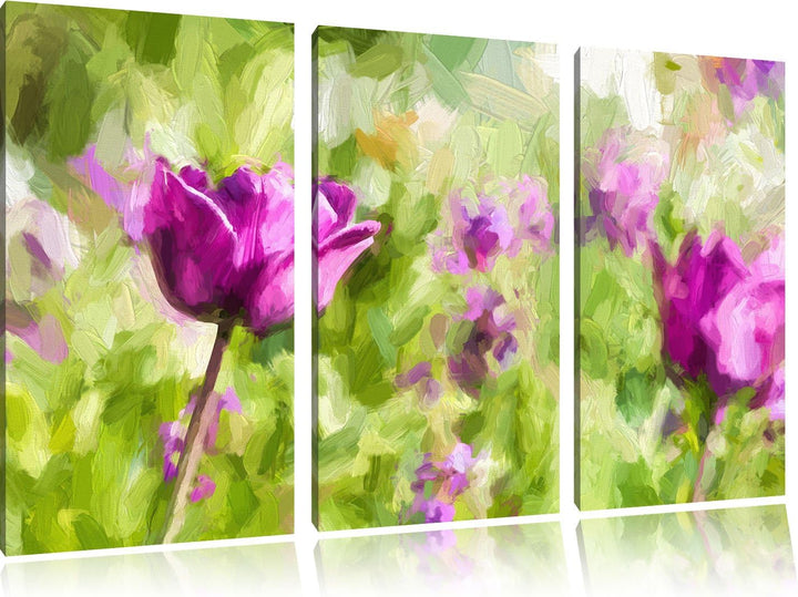 Pixxprint Blumen im Sonnenschein Kunst als Leinwandbild/Grösse: 3 Teilig (120x80 cm) cm/Wandbild/Kun