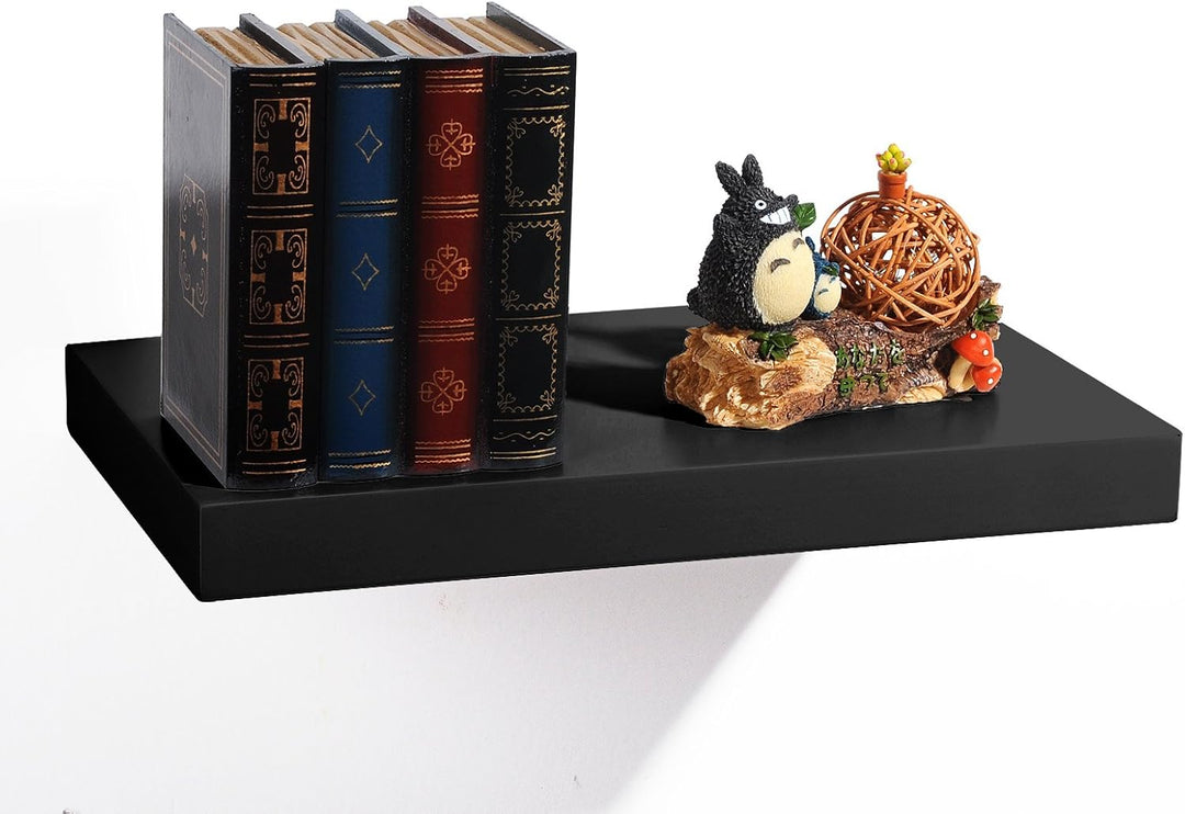 EUGAD Wandregal Schwarz, Schweberegal für Wohnzimmer Bücher/CD/DVD aufstellen, Wandregal klein, 25cm