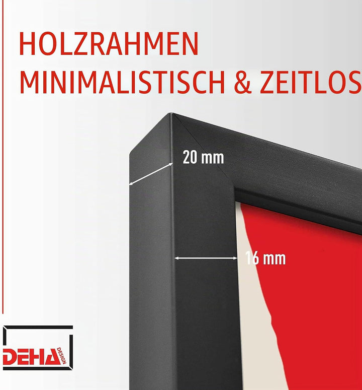 DEHA Design Bilderrahmen Fontana, A2 42x59,4 cm, Holz Schwarz, bruchsicheres Acrylglas, für Poster u