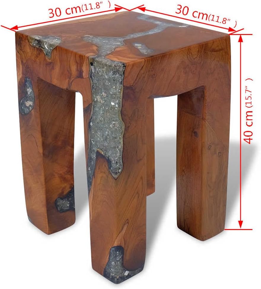 vidaXL Teak Massivholz Sitzhocker Fusshocker Hocker Beistelltisch Harz 30x30x40cm