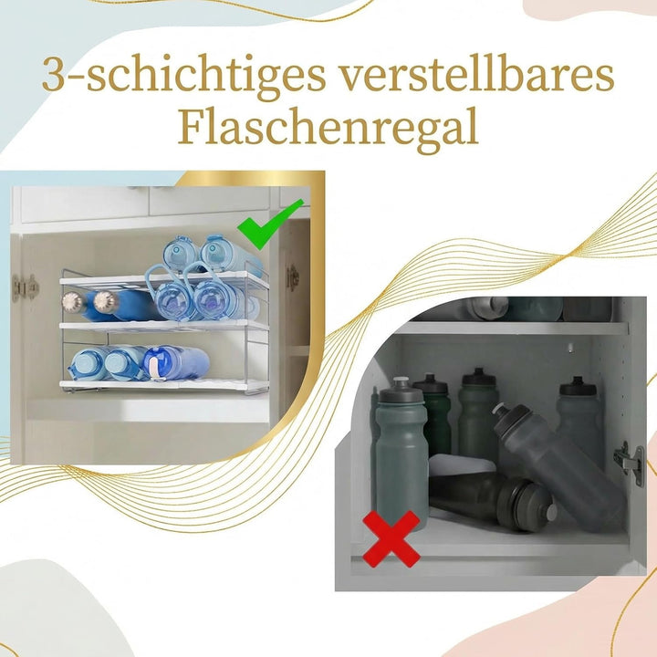 Flaschen Organizer Schrank Ausziehbar - 3 Ebenen Trinkflaschen Organizer für Wasserflaschen, Weisses