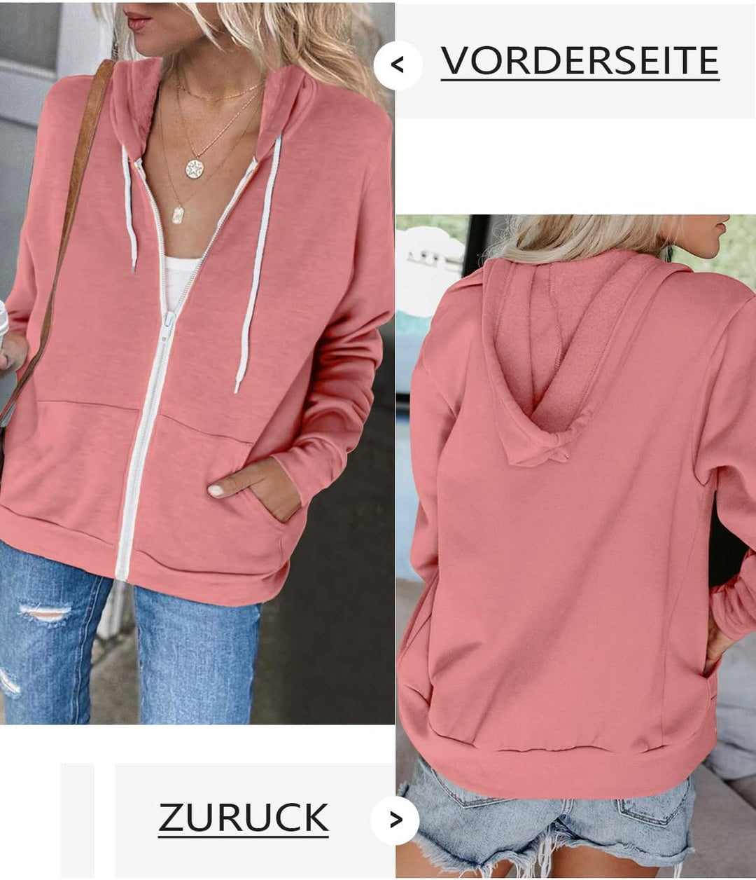 Uusollecy Damen Sweatjacke Hoodie Sweatshirtjacke Pullover Oberteile Kapuzenpullover Einfarbig Full