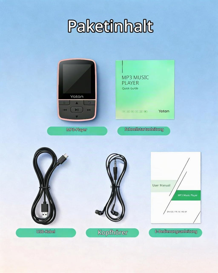 Yoton Bluetooth 5.2 MP3-Player, 64 GB Speicherplatz, Sportclip, HiFi-Klangqualität, Equalizer, Varia