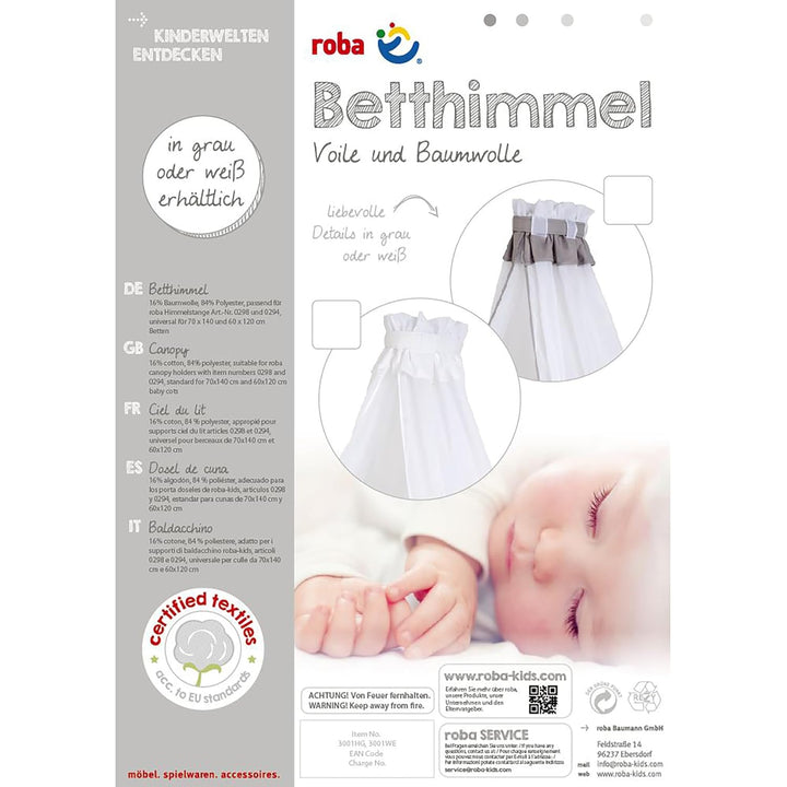 roba Babybett Himmel, weiss, aus 16% Baumwolle, 84% PES, (HxBxT) 160 x 250 x 0,5, Weiß