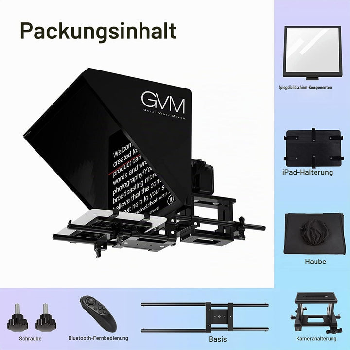 GVM Teleprompter für Tablet DSLR Kamera Smartphone, Tragbares 18&