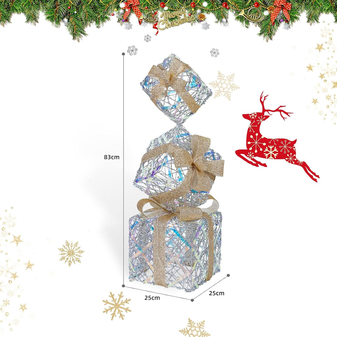 CCLIFE LED Geschenkbox 3er, Netzstecker Weihnachten Weihnachtenbox Beleuchtete Lichterkette Weihnach