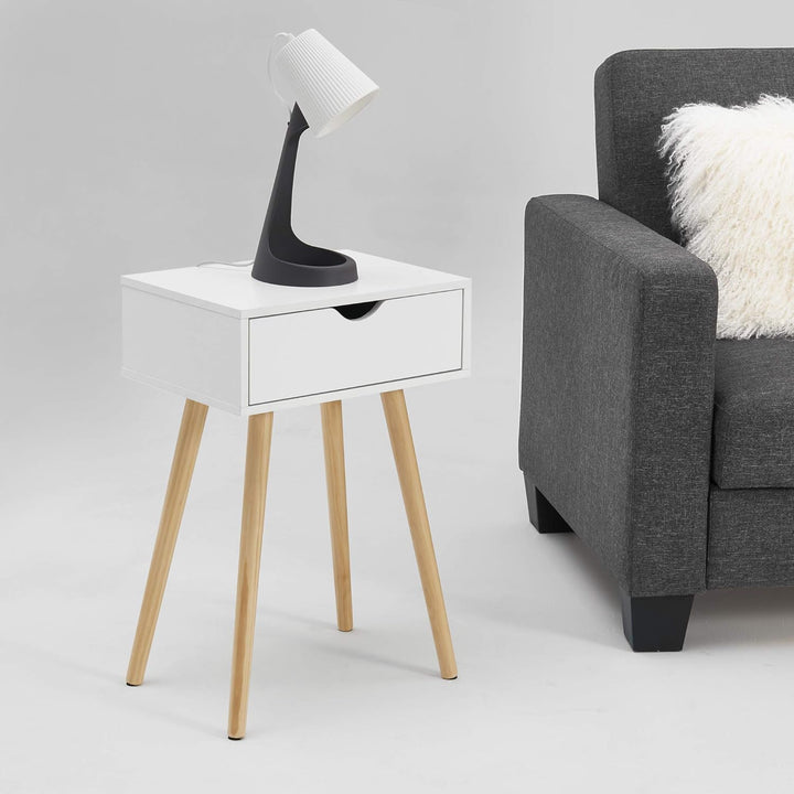 [en.casa] Beistelltisch mit Schublade Weiss Retro 60x40x30 cm Kommode Nachttisch Schubladentisch Nac