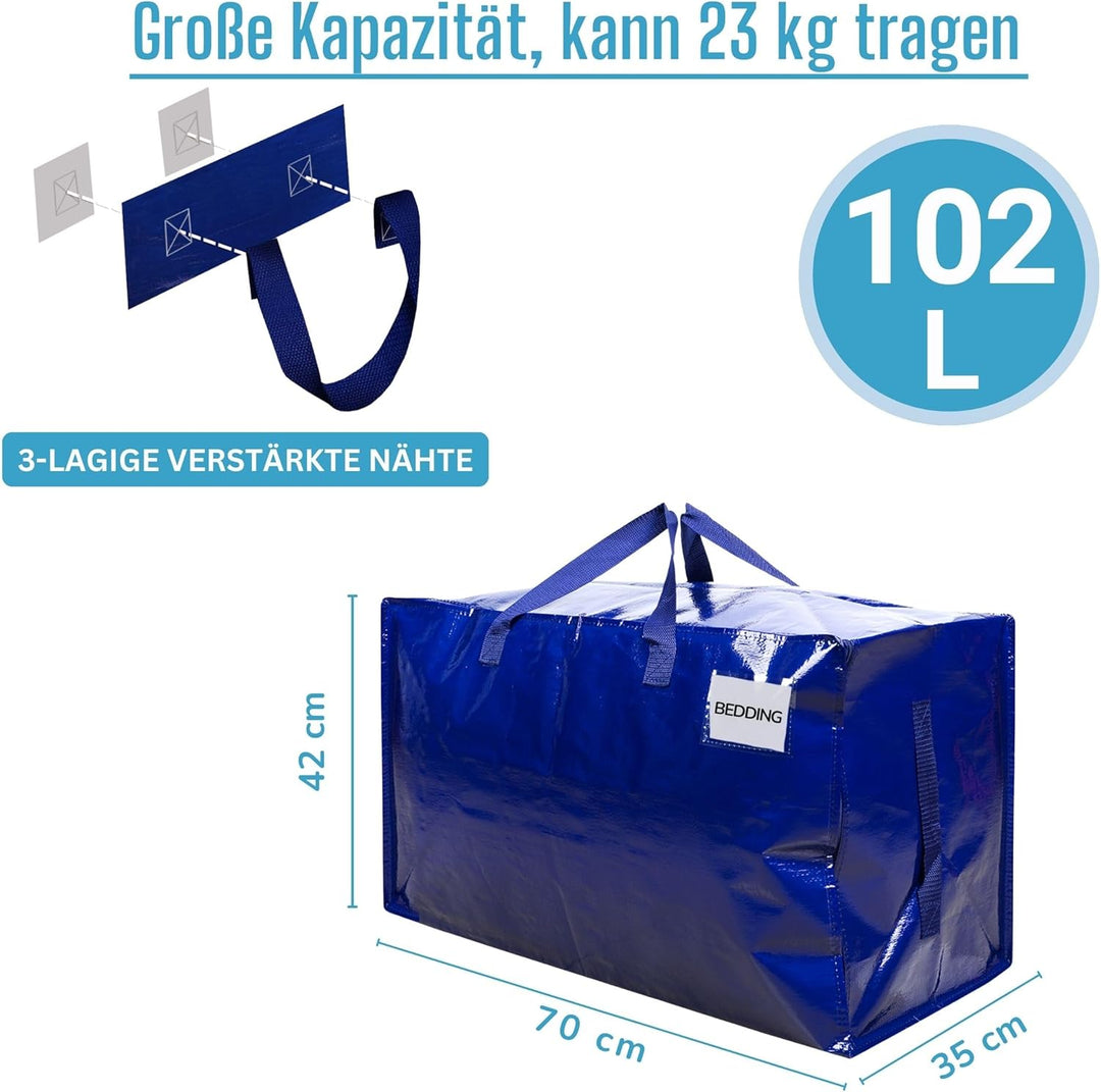 VENO 102 Liter Grosse Aufbewahrungstasche mit Deckel, Strapazierfähige Griffe und Reissverschlüssen