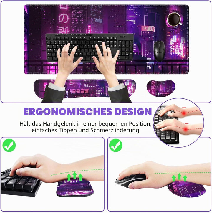 ToLuLu Erweitertes Gaming-Mauspad, Memory-Schaum ergonomische Tastatur-Maus-Handgelenkstütze-Set, gr