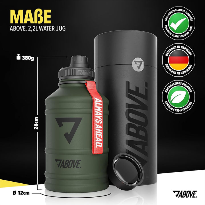 ABOVE. Edelstahl Trinkflasche 1.3L / 2.2L – BPA-frei, Auslaufsicher, Robuste Metallflasche mit Extra