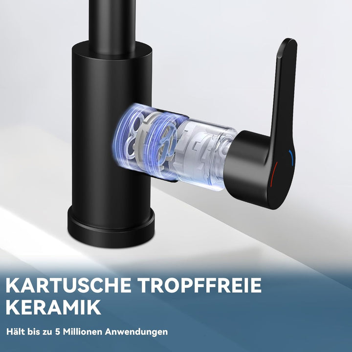 Wasserhahn Küche Küchenarmatur Schwarz - Waterfall Spültischarmatur Ausziehbar mit Brause Mischbatte