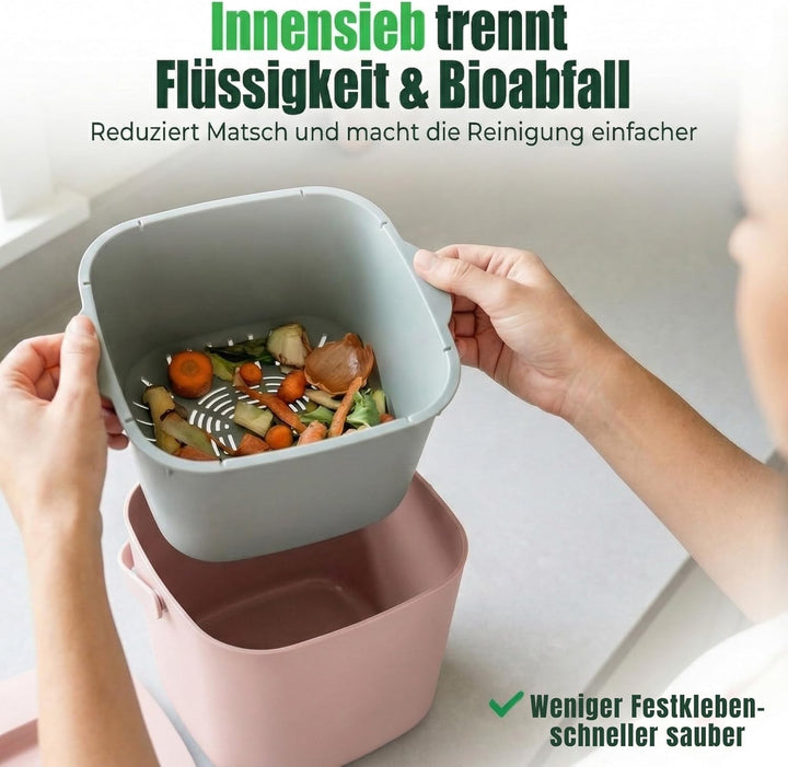 YourCasa Biomülleimer Küche 7L - Komposteimer mit herausnehmbarem Sieb & Deckel - geruchsdicht, spül