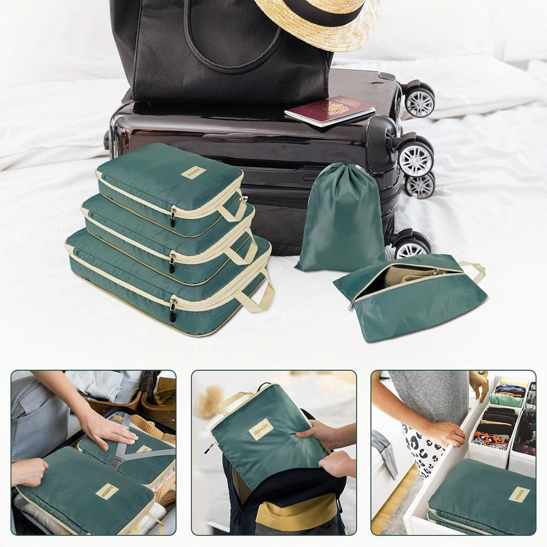 Romon Koffer Organizer Kompression, 5-Teilig Compression Packing Cubes Set, Reise Packwürfel Kompres