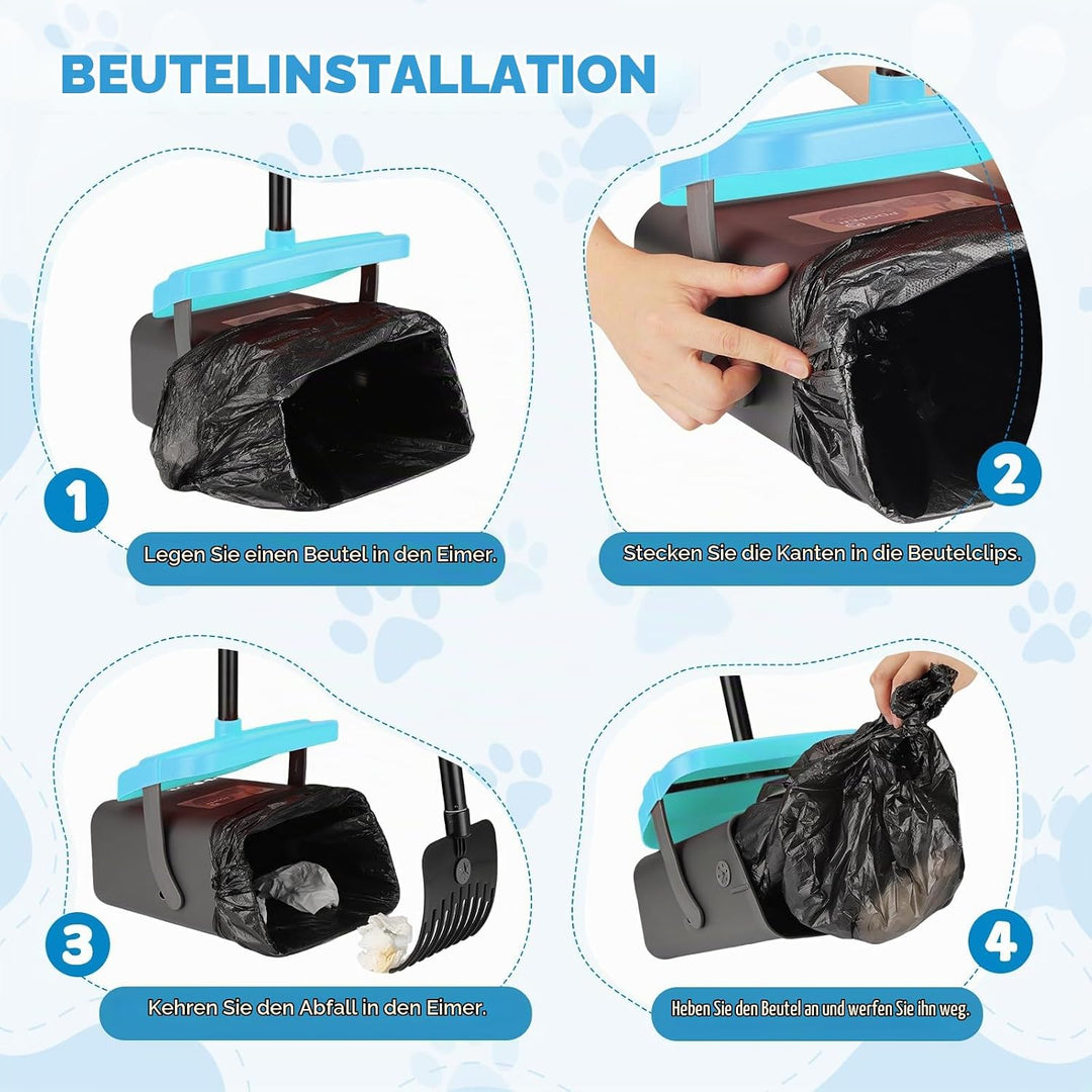 Hundekotschaufel Schwenkbehälter Rechen Spaten, Drehbarem Hundekotsammler Hundekotpicker, Kotschaufe