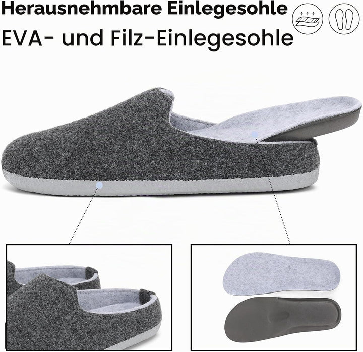 Mishansha Filz Hausschuhe Winter Bequem Filzpantoffeln für Damen Herren Gr.36-48 38 EU Schwarz, 38 E