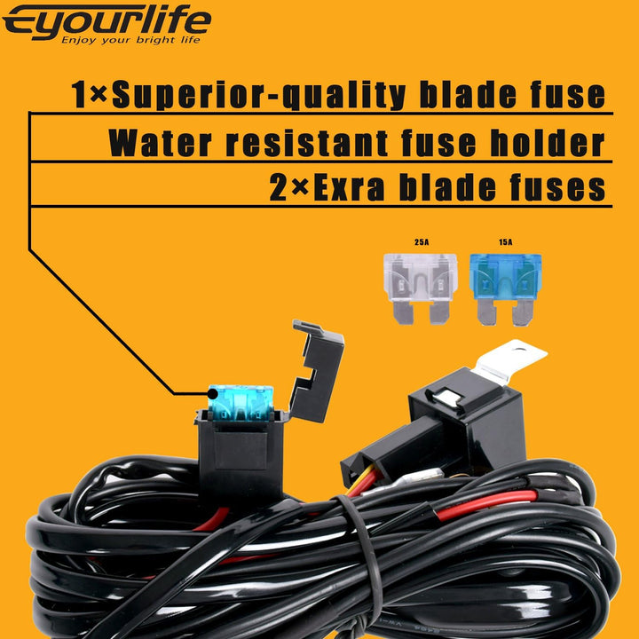 Eyourlife 180W/10Ft Kabelbaum Kabelsatz Relais Adapter für KFZ Scheinwerfer Arbeitsscheinwerfer Tagf