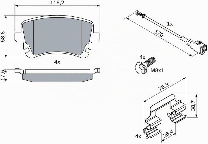 Bosch BP1018 Bremsbeläge - Hinterachse - ECE-R90 Zertifizierung - vier Bremsbeläge pro Set