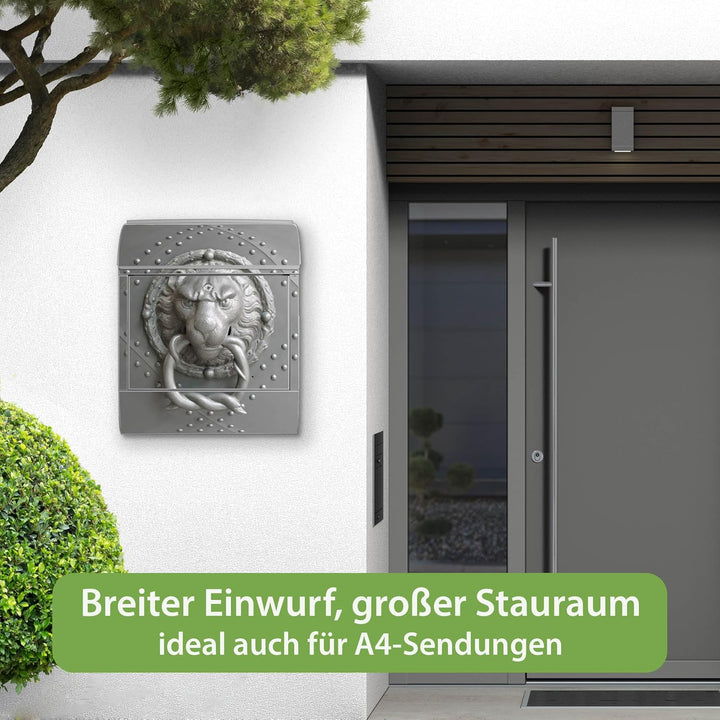 banjado® Design Briefkasten mit Motiv Eisentor 39x47x14cm & 2 Schlüssel - Briefkasten Stahl Silber m