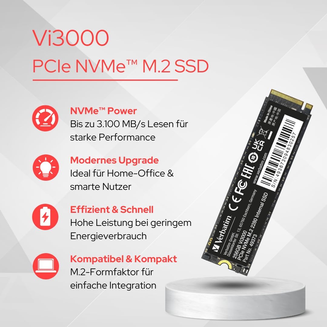 Verbatim Vi3000 NVMe M.2 Internal SSD, internes SSD-Laufwerk mit 2 TB Datenspeicher, Solid State Dri