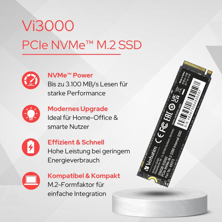 Verbatim Vi3000 NVMe M.2 Internal SSD, internes SSD-Laufwerk mit 2 TB Datenspeicher, Solid State Dri