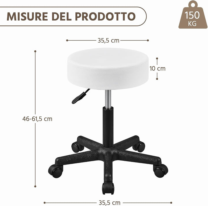 Yaheetech Rollhocker höhenverstellbar,Arbeitshocker Bürohocker 360° drehbar mit Rollen,Hocker Drehho