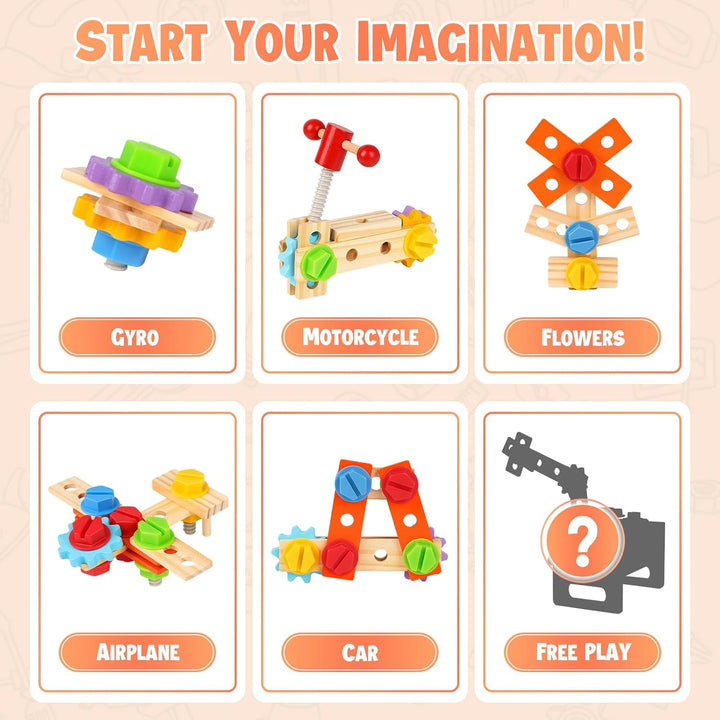 Vanplay Holzspielzeug Werkzeugkoffer Kinder Werkzeug Werkzeugkasten Kinder mit Farbige Holzwerkzeuge