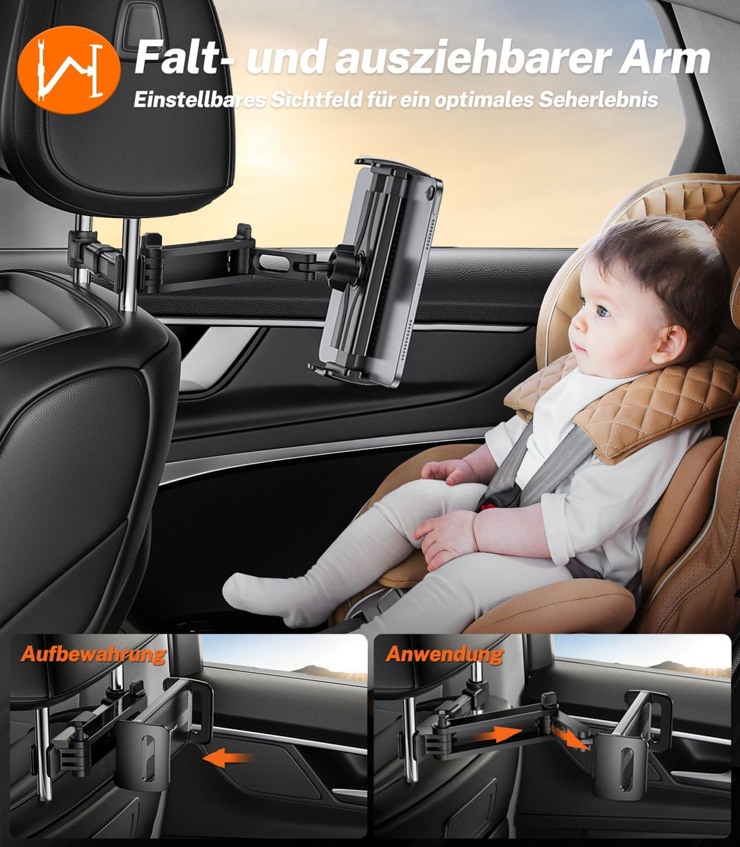 TRYONE Tablet Halterung Auto, Tablet Halter Kopfstütze - Ausziehbare KFZ-Kopfstützenhalterung für iP