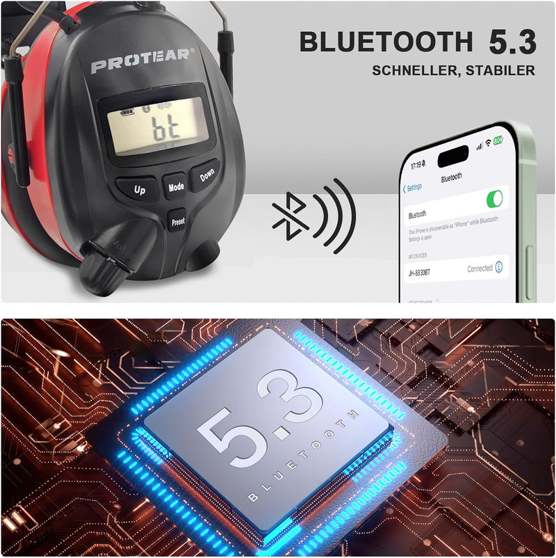 PROTEAR Gehörschutz mit Radio und Bluetooth, FM / AM-Digital-Radio, Sicherheits-Ohrenschützer für Ar