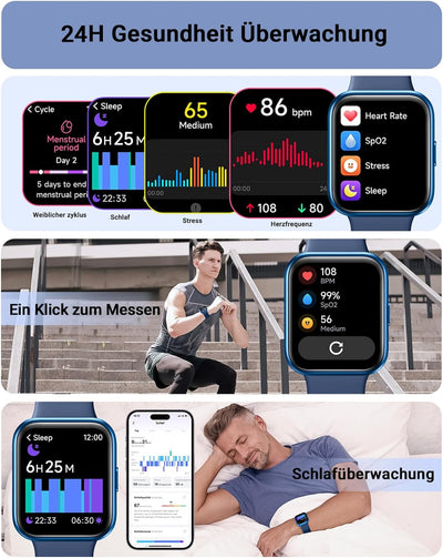 Tensky Smartwatch Herren Damen mit Telefonfunktion 1,8'' Alexa Integriert Fitnessuhr 100 Sportmodi,