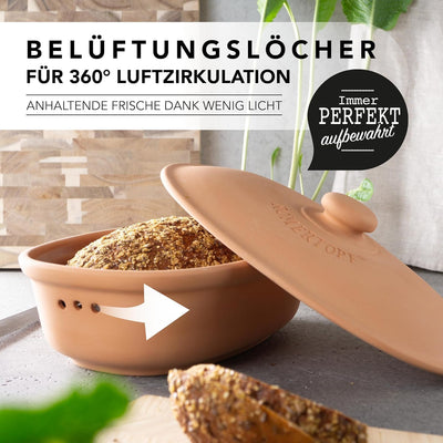 Römertopf Brottopf MAXI aus natürlicher Keramik, Aufbewahrungsbehälter aus Ton 6,5 Liter Single Terr
