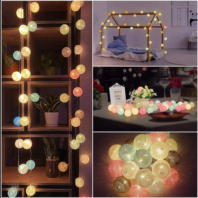 LED Lichterkette Baumwollkugeln Batteriebetrieben, 3,3m 20er Cotton Ball Lichterketten Kugeln Nachtl