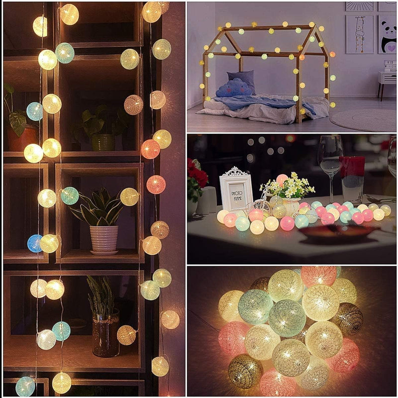 LED Lichterkette Baumwollkugeln Batteriebetrieben, 3,3m 20er Cotton Ball Lichterketten Kugeln Nachtl