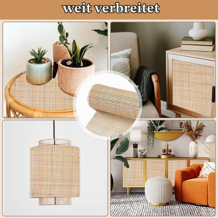 Kleemeiero Rattan-Gurtband 45 x 152cm Cane Webbing Roll Natürliche Geweberolle Gewebtes Offenes Gefl