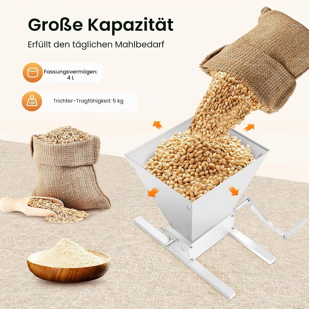Getreidemühle Manuell mit Flockenquetsche, Kornmühle &amp; Haferquetsche für Haferflocken, Verstellbare