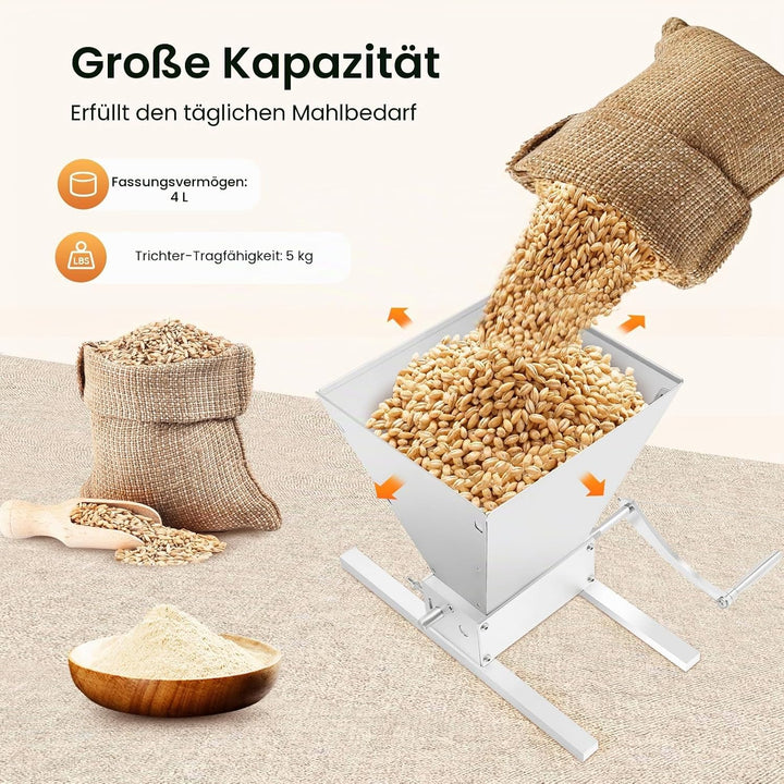 Getreidemühle Manuell mit Flockenquetsche, Kornmühle &amp; Haferquetsche für Haferflocken, Verstellbare