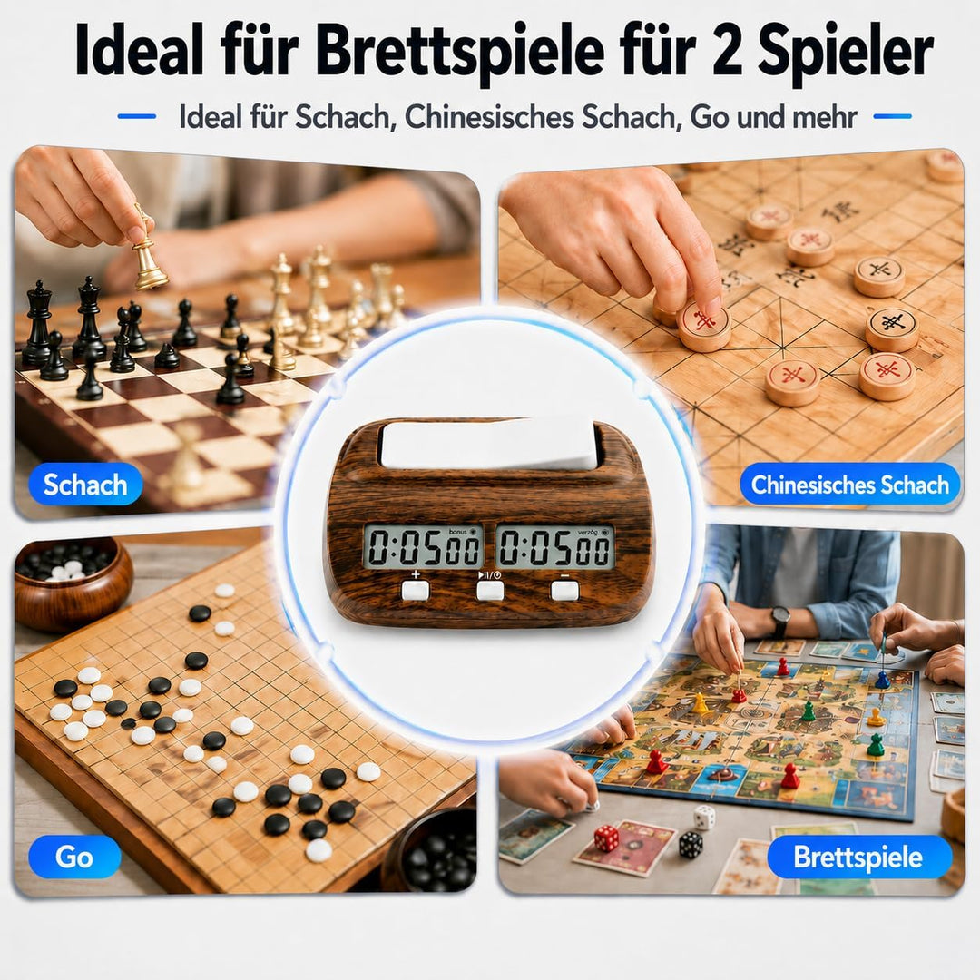 Digitale Schachuhr Timer, Professional Elektronischer Schachtimer Holz Brettspielzähler, Schach Uhr