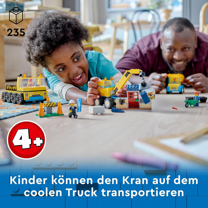 LEGO City Baufahrzeuge und Kran mit Abrissbirne, Spielzeug mit Bagger, Kipper und Transportfahrzeuge