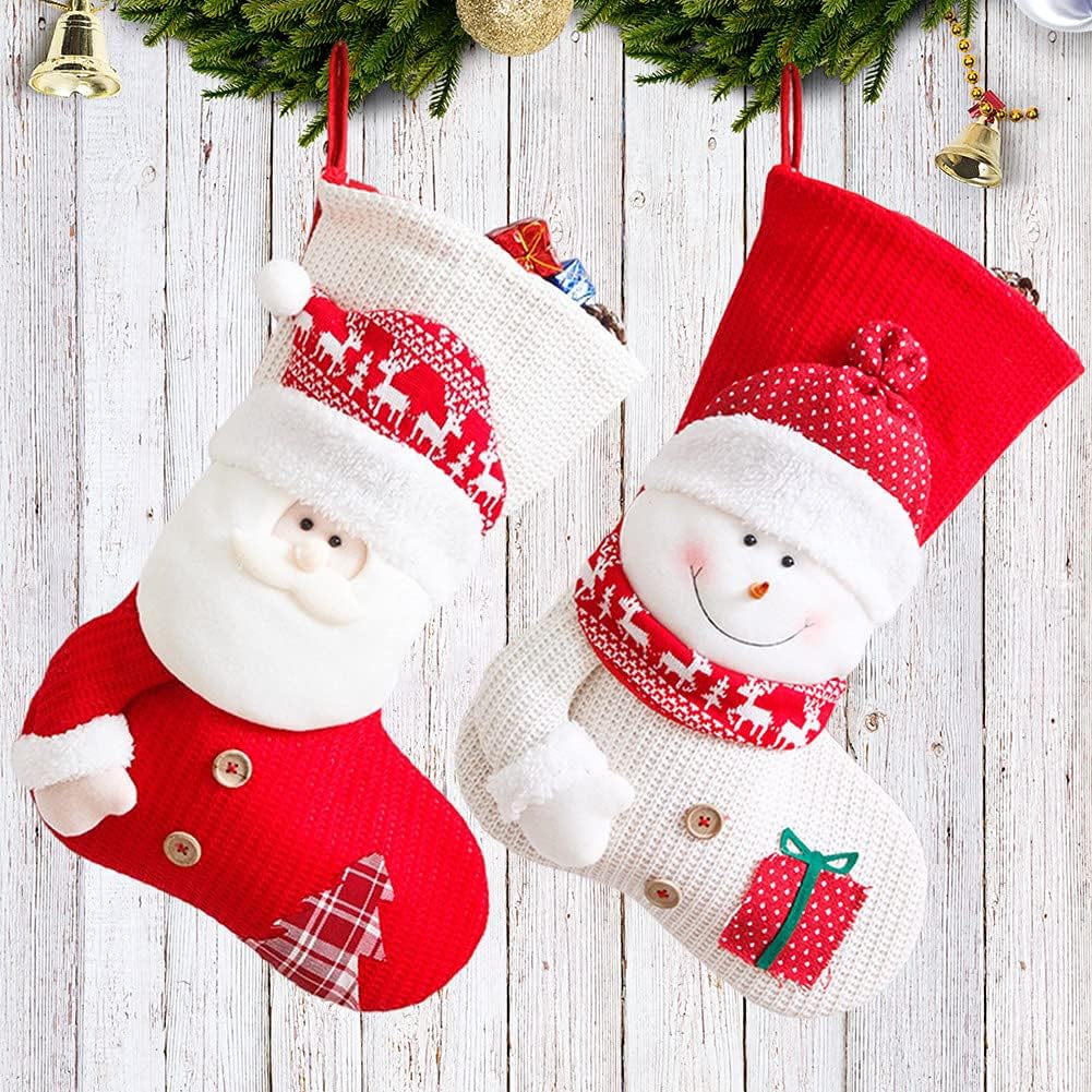 YULOONG Grosse Weihnachtsstrümpfe Weihnachtsmann Schneemann Hirsch Set Weihnachtsgeschenktüten Weihn