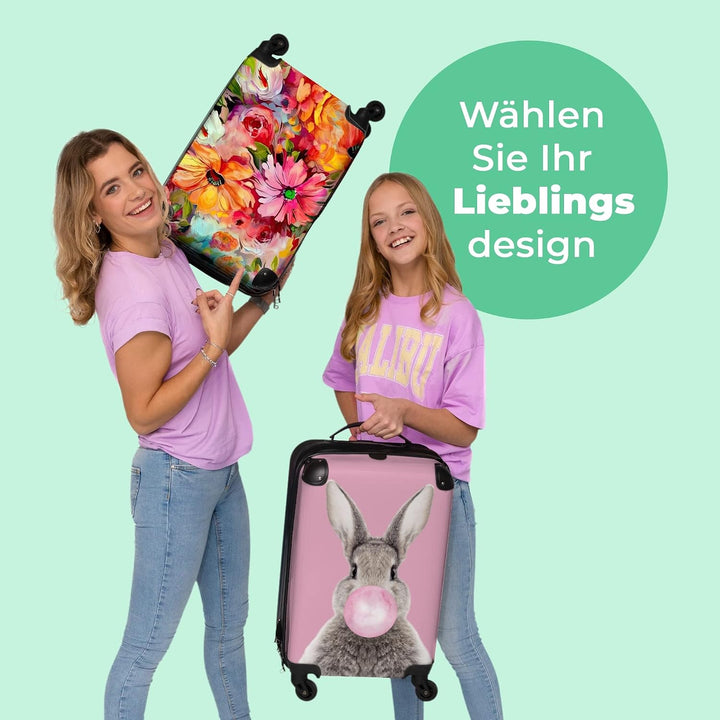 NoBoringSuitcases.com® Koffer Handgepäck Trolley Rollkoffer Kleine Reisekoffer mit 4 Rollen - Blumen