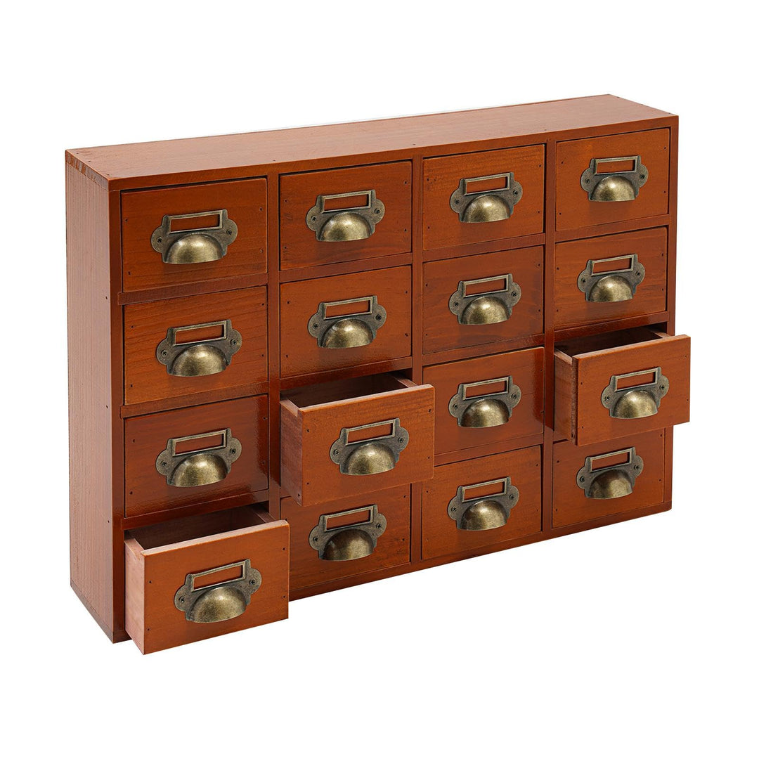 Holz Schubladenbox 4 X 4 Stufige SchubladenOrganizer Vintage Apothekerschrank mit 16 Schubladen Schl
