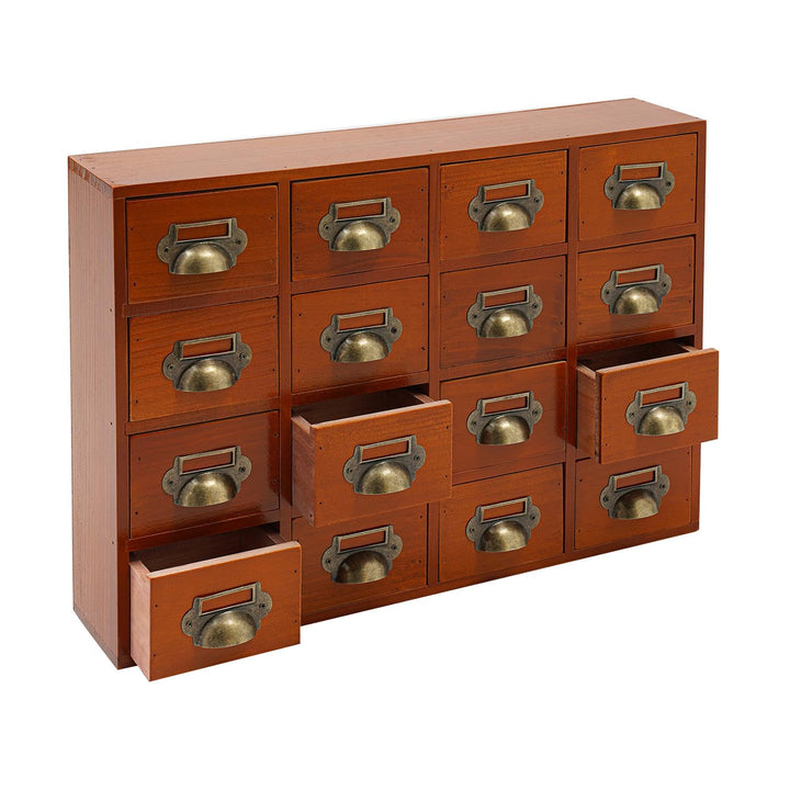 Holz Schubladenbox 4 X 4 Stufige SchubladenOrganizer Vintage Apothekerschrank mit 16 Schubladen Schl
