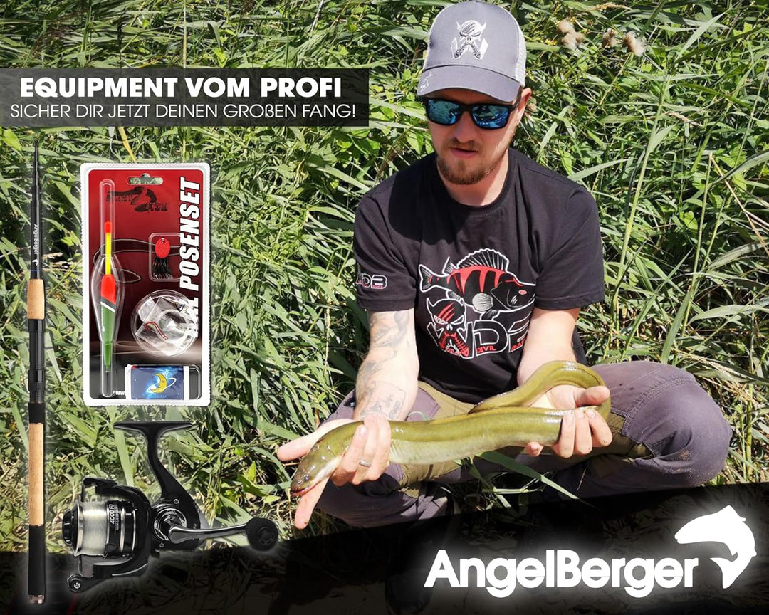 Angel-Berger Tele Angelset Rute Rolle mit Zubehör Angelset Aal