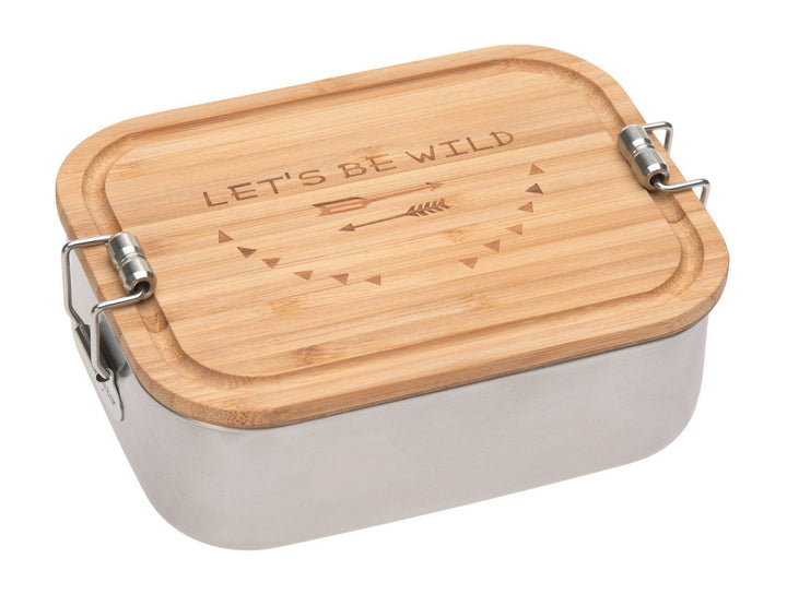 LÄSSIG Kinder Brotdose Edelstahl und Bambus Frühstücksbox nachhaltig Kindergarten Schule/ Lunchbox A