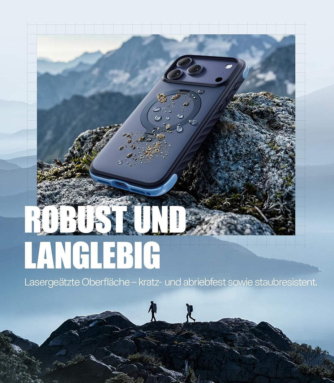 TORRAS Ostand Q3 Rugg für iPhone 17 Pro Hülle, Extrem rutschfest & fingerabdruckfrei, 360° Ständer f