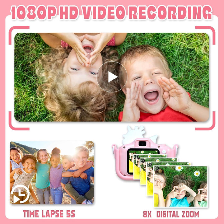 Kinderkamera, Digitalkamera Kinder 1080P 2,0"-Bildschirm Kinder Kamera mit 32GB Karte, Selfie Digita