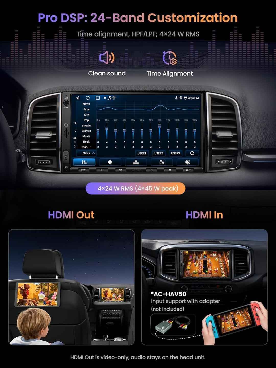 ATOTO A5 Doppel din Radio Android, 7 Zoll Touchscreen Digital Media-Receiver,Wireless CarPlay und An