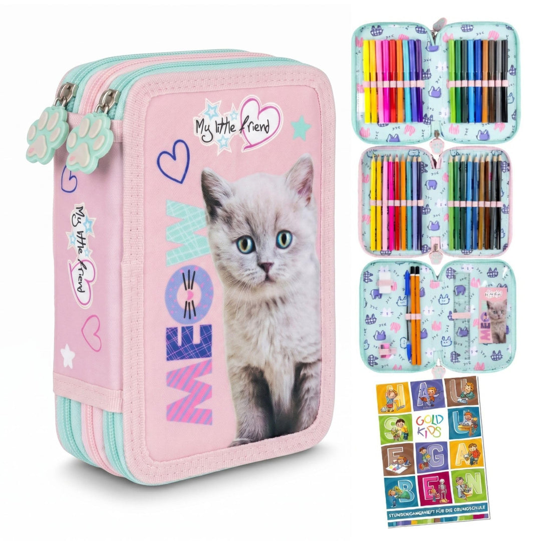 Goldkids - Federmäppchen 3 Fächer - Mäppchen für Mädchen und Jungen - Federmappe 3-Fach Federtasche